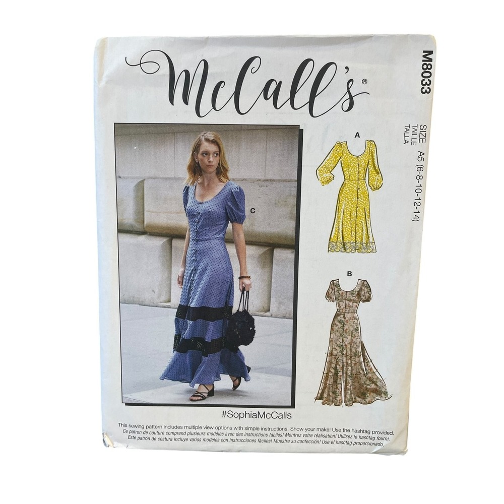 McCall's M8033 Dress Pattern Misses Size 6-14 Vintage Style Button Front Tiered